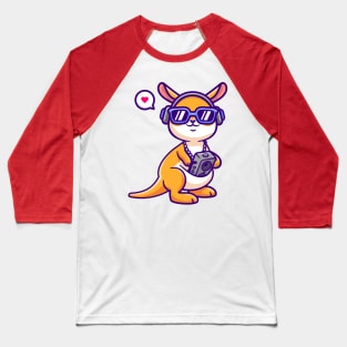 Cute Kangaroo Listening Music With Boombox And Headphone Cartoon Baseball T-Shirt